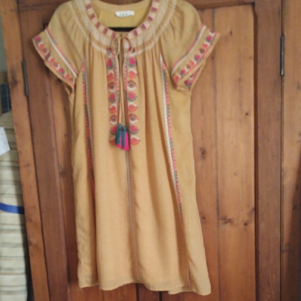 THML Yellow and Cream Sundress with Pleated Flutter Sleeves